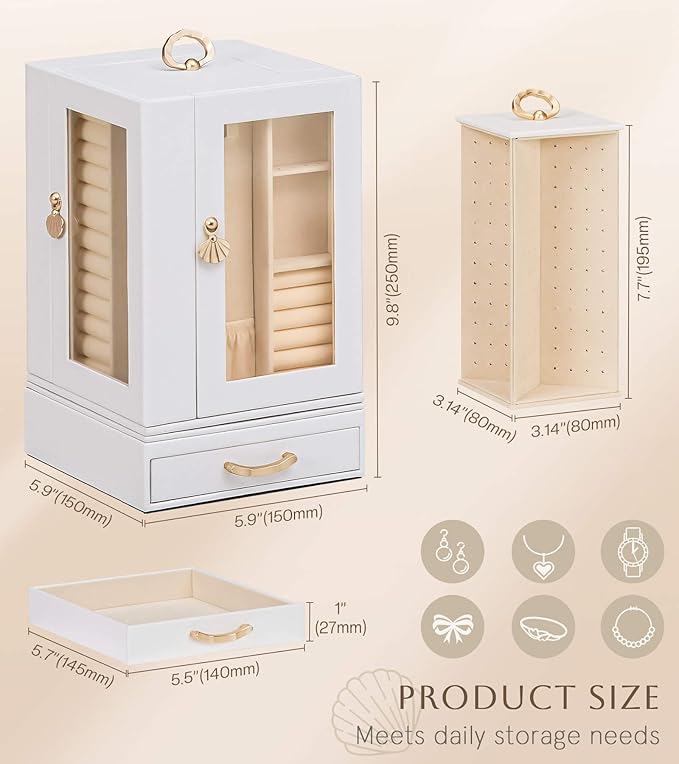 Enthralite Jewelry Box large for Dresser: Women Necklace Ring Storage Organizer with Compartments - Elegant Earring Holder Di