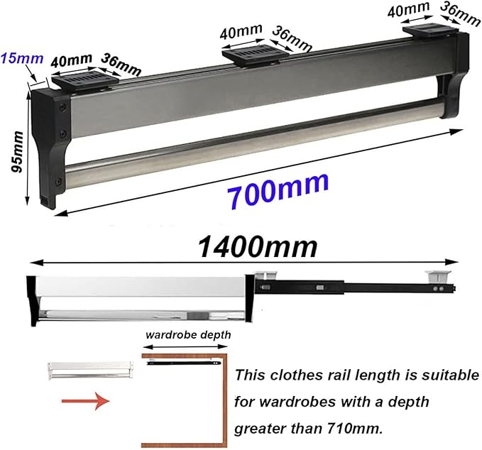 Pull Out Clothes Rail Extendable Pull Out Closet Rod - Pull Out Clothes Rail 30-80Cm, Steel Extendable Closet Rod For Pants C