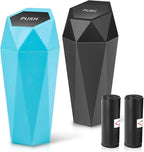 Auto Dynasty Car Trash Can with Lid, Blue Black Car Garbage Can Cup Holder for Interior, 2 Pack Mini Leakproof Garbage Can with 30Pcs Trash Bags, Multipurpose Storage Organizer for Vehicle Home Office