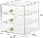 AJIODA Makeup Drawer Organizer Box with 3 Drawers, Acrylic Cosmetic Display Case Vanity Organizer Jewelry Storage Box Stackab
