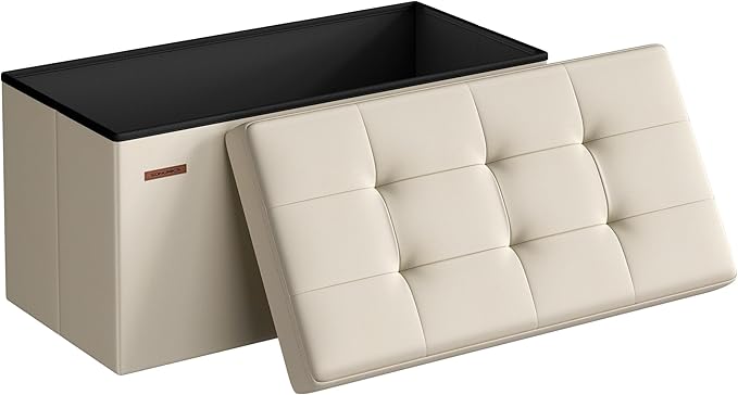 SONGMICS MAZIE Collection - 30 Inches Folding Storage Ottoman Bench, Ottoman Foot Rest, End of Bed Bench, Storage Chest, Load