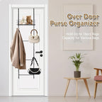 Over The Door Purse Organizer, Hanging Purse Organizer, Wall-Mounted Handbag Storage Rack with 16 Hooks & Metal Basket, Space