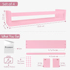 Forbena Large Pink Kids Book Shelves for Girls Room Wall Set of 4, Floating Nursery Book Shelf for Baby Girl Deocr, 24 Inches