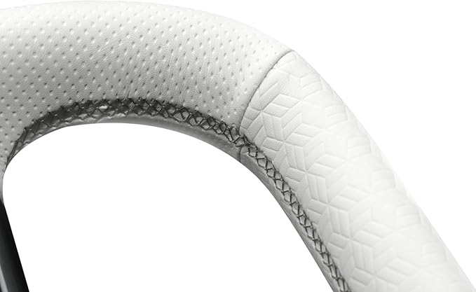 MEWANT Hand Stitched White Leather Tesla Model S Yoke Steering Wheel Cover Wrap for Tesla Model S 2021-2023 / Model X 2021-2023 Tesla Yoke Steering Wheel Accessories