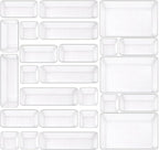 Clear Acrylic Drawer Organizers Set Storage for Makeup, Office Desk Small Vanity Trays for Drawer Bathroom Plastic Make up Or