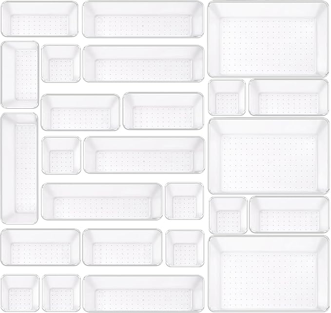 Clear Acrylic Drawer Organizers Set Storage for Makeup, Office Desk Small Vanity Trays for Drawer Bathroom Plastic Make up Or