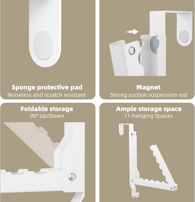 Over The Door Hanger Folding Clothes Drying Rack, Double Fold Hanging Door Hooks Coat Rack with Hooks for Indoor Laundry Room