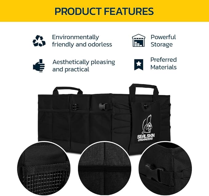 Seal Skin Covers Trunk Organizer for SUV, Car & Truck - Premium Heavy Duty and Collapsible with 3 Adjustable Sizes - Lightweigh