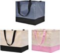 3 Pack Canvas Reusable Grocery Bags Heavy Duty（Blue + Pink + Black）, 8.3 gal Foldable Large Tote Bag with Handles, Holds 60 lbs Canvas Shopping Bags & Washable Eco-friendly Bags with 5 Pockets