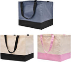 3 Pack Canvas Reusable Grocery Bags Heavy Duty（Blue + Pink + Black）, 8.3 gal Foldable Large Tote Bag with Handles, Holds 60 lbs Canvas Shopping Bags & Washable Eco-friendly Bags with 5 Pockets