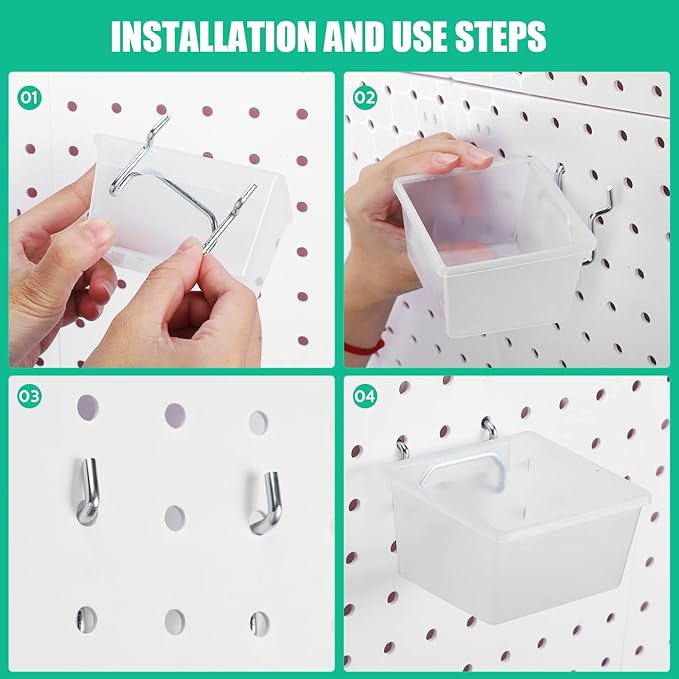 Unittype 24 Set Clear Peg Board Baskets and Bins Pegboard Baskets Organizer Accessories Peg Board Bins with Hooks Sticker Lab
