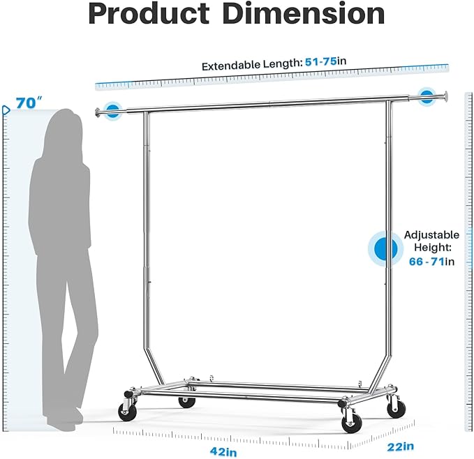 HOKEEPER Clothes Rack, Rolling Clothing Racks for Hanging Clothes, Portable Clothes Rack with Lockable Wheels, Commercial Hea