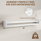 Fun Memories Nursery Book Shelves Set of 2, 32 Inch Solid Wood Wall Book Shelves, Kids Room Floating Shelves Organizer & Toy 