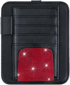 Bling Car Sun Visor Organizer, Rhinestone Multi-Pocket Truck Visor Organizer Pouch with Visor Pen Holder,Glasses Holder,Universal Sunvisor Organizers for Most Cars SUVs -Red