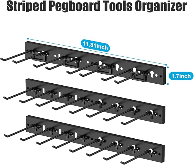 CCCEI 3 Modular Pegboard Strip Storage, Metal Peg Slat Wall Mount for Garage, Basement, Garden, Laundry Room Organization. Fl