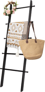 5-Tier Blanket Ladder – 4.8 Ft Wall Leaning Quilt Rack, Farmhouse Blanket Storage for Living Room, Bedroom & Bathroom – Rusti