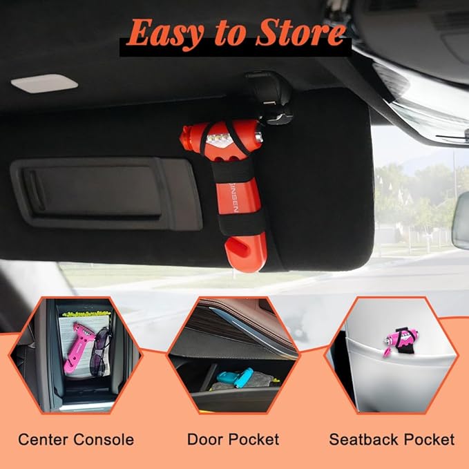 SENSEN Car Window Breaker Seatbelt Cutter, Emergency Escape Tool to Break Glass, Safety Hammer, 3-in-1, Orange