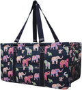 NGIL Extra Large Utility Tote Reusable Grocery Bag Oversized Collapsible for Groceries, Storage, Picnic, Beach (Bohemian Elephant-NAVY)