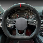 Carodi Suede Carbon Fiber Steering Wheel Cover，Non-Slip Leather Car Interior Fitting 15-inch Universal（D-Shape,Black Suede with Carbon Fiber）