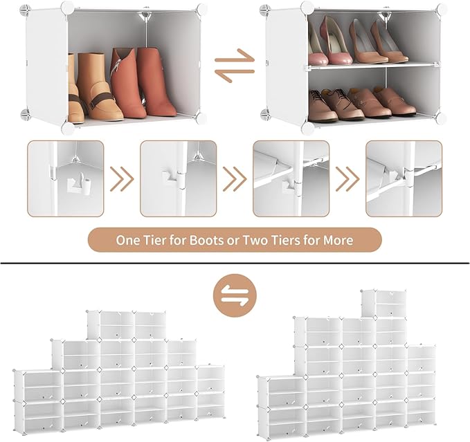 ROJASOP Portable Shoe Rack Organizer with Door, 72 Pairs White Shoe Storage Cabine Covered Shoe Rack Shoe Organizer for Close