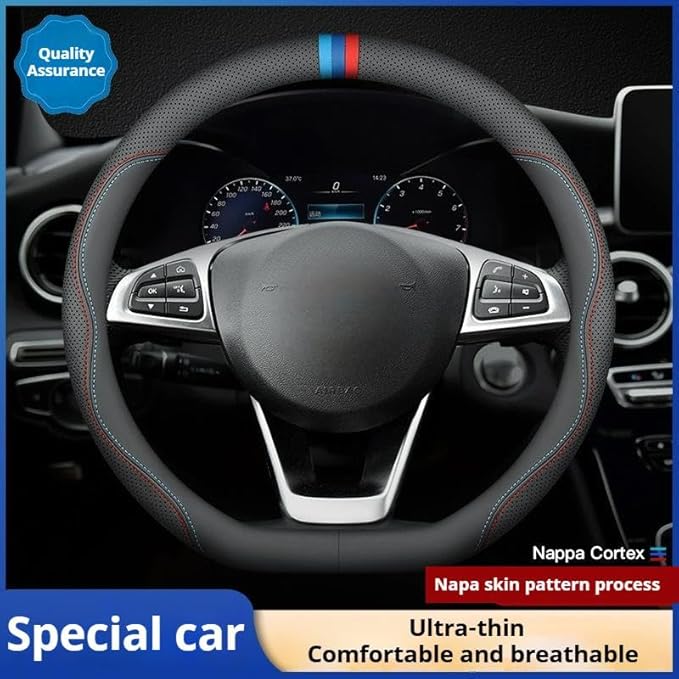 RYE for Jeep Steering Wheel Cover, Leather Car Steering Wheel Cover Heavy-Duty Durable Breathable, for Jeep Grand Cherokee Wrangler Compass Gladiator - Black Pattern 4