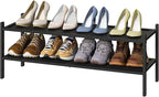 Kiplant Black 2-Tier Long Stackable Bamboo Wood Shoe Rack for Closet, Entryway & Hallway
