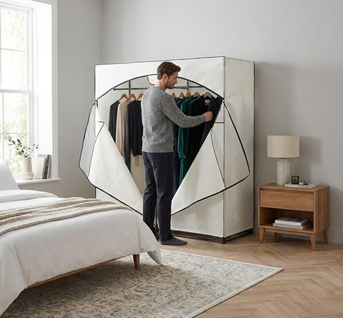 HOLDN’ STORAGE Portable Wardrobe Closet - 65 lb Large Capacity, Internal Heavy Duty Metal Rod, Zipper & Clear Window, Durable