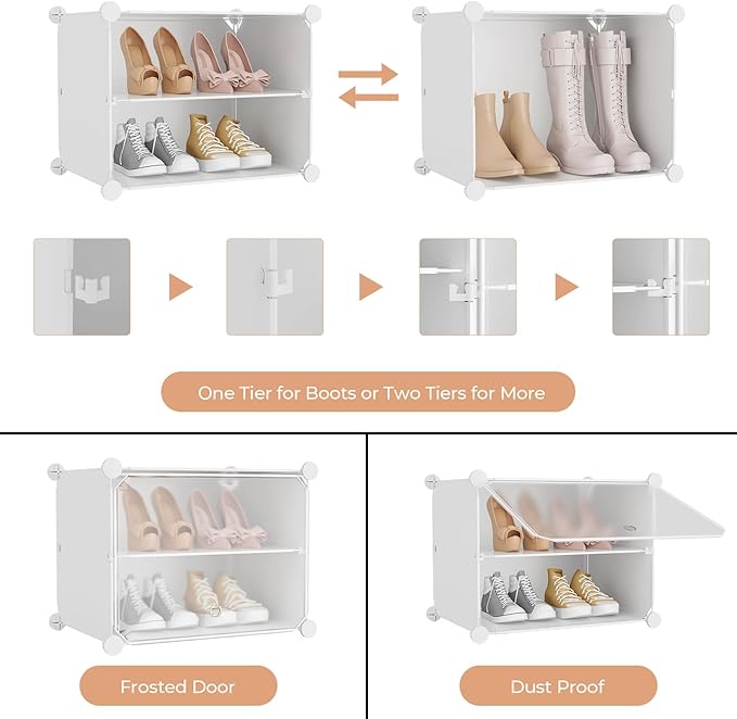 Shoe Rack 10 Tier Shoe Storage Cabinet with Door 20 Pair Tall Shoes Rack Organizer Free Standing Expandable Stable Plastic Ea