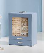 Homde Jewelry Organizer Girls Women Jewelry Box for Necklaces Rings Earrings Gift Bracelets Storage Case (Grey Blue + Gold)