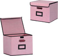 Large Square Storage Bin with Lid, Foldable Organizer Box with Handles & Label Design, for Office, Closet, Home, Documents, P