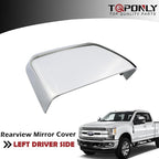 Chrome Tow Mirror Cover Cap | For 2017-2024 F250 F350 F450 F550 Super Duty Side by Side Accessories | LH Left Driver Side Exterior Plastic Rearview Top Half Door Mirror Cover