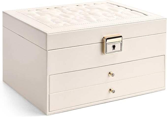 Greenfeather Jewelry Boxes for Women, Jewelry Organizer Box with Lid 3 Layers for Necklaces Rings Earrings and Bracelets Box 