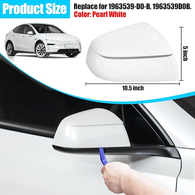 Jaronx Compatible with Tesla Model Y Mirror Cover Replacement Juniper 2025 2026, Right Passenger Side Clip-on Rear View Mirror Cover Cap for Model Y Juniper Accessories 1963539-D0-B (Pearl White)