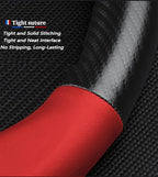 Customized Steering Wheel Cover Compatible with Honda, Nappa Leather & Carbon Fiber Design Car Steering Wheel Cover, with Coasters and 3-in-1 USB Fast Charging Cable (Red)