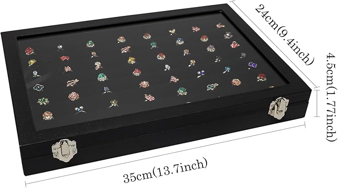 Wudygirl 7 Slots Ring Holder Organizer Box with Transparent Lid Black Jewelry Organizer for Store Display Jewelry Holder for 