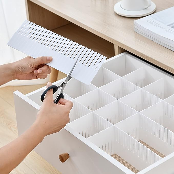 20PCS DIY Plastic Grid Drawer Dividers, Large Adjustable Drawer Storage Organizer (38cmx11cm) for Clutter Kitchen Cutlery Dre