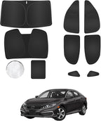 8PCS Window Shades for Honda Civic(2016-2021) Accessories – Full Coverage Sun Shade for Side Windows, Rear Triangular & Windshield – UV Protection & Privacy for Camping, Napping, Relaxing