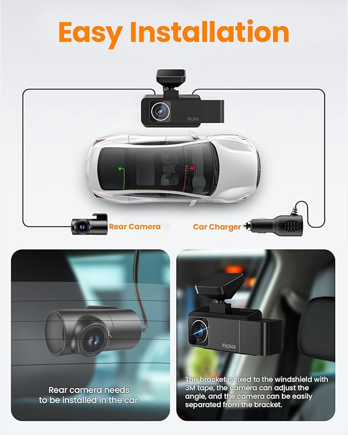 4K 3 Channel Dash Cam, 2160P+1080P+1080P Front and Rear Inside Car Camera with 64GB Card, WiFi Built-in GPS, 3“ IPS Screen, I