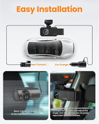 4K 3 Channel Dash Cam, 2160P+1080P+1080P Front and Rear Inside Car Camera with 64GB Card, WiFi Built-in GPS, 3“ IPS Screen, I