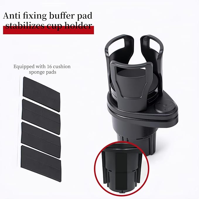 Dual Car Cup Holder Expander with 2.59" Base, 2-in-1 Universal Cup Holder Extender, 16 Cushion Pads for Stability, Expandable