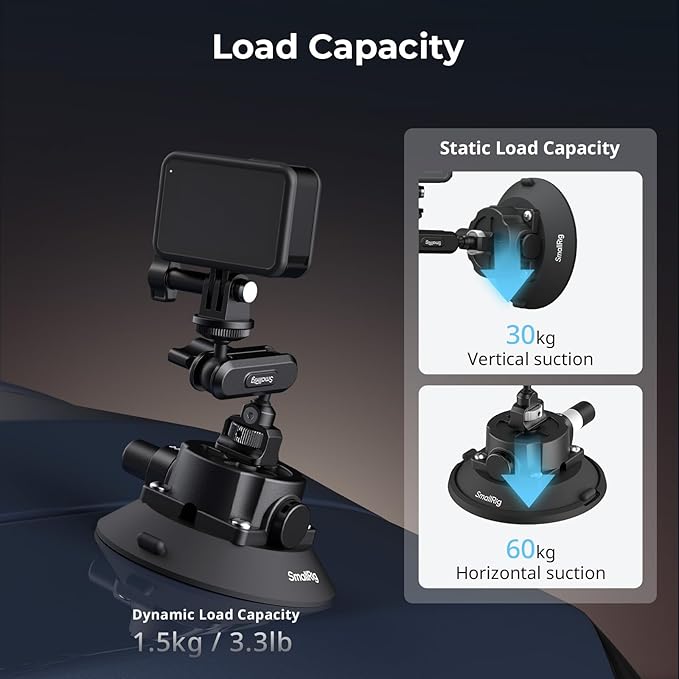 SMALLRIG 4.5" Suction Cup Mount with Ball Head Magic Arm, Camera Mount for DJI Osmo Action 5 Pro/4, for Insta360 x5, for Gopro 13/12,on Car Windshield or Window, Compatible with Action Cameras-5855