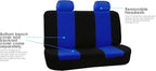 FH Group Car Seat Covers Flat Cloth Automotive Blue Full Set, Rear Solid Bench Universal Fit Combo Steering Wheel Cover & Seat Belt Pads Car Seat Protector for Cars Trucks SUV Interior Accessories