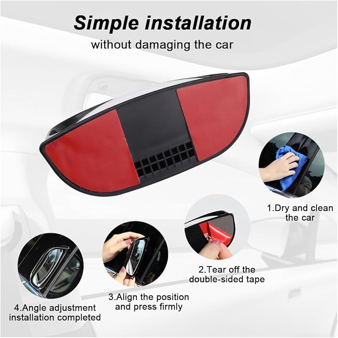2PCS Adjustable Blind Spot Mirrors for Car Rear Seat - Wide Angle Convex B-Pillar Side View Mirror for Second Row Door Safely Get-Off, HD Glass Stick-on Auxiliary Mirror for Car SUV (Black)
