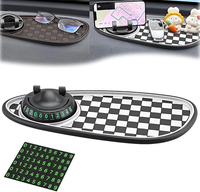 Multifunctional Car Anti Slip Pad, Multifunctional Rotatable Phone Holder Car DashboardMat with Temporary Parking Number, Aut