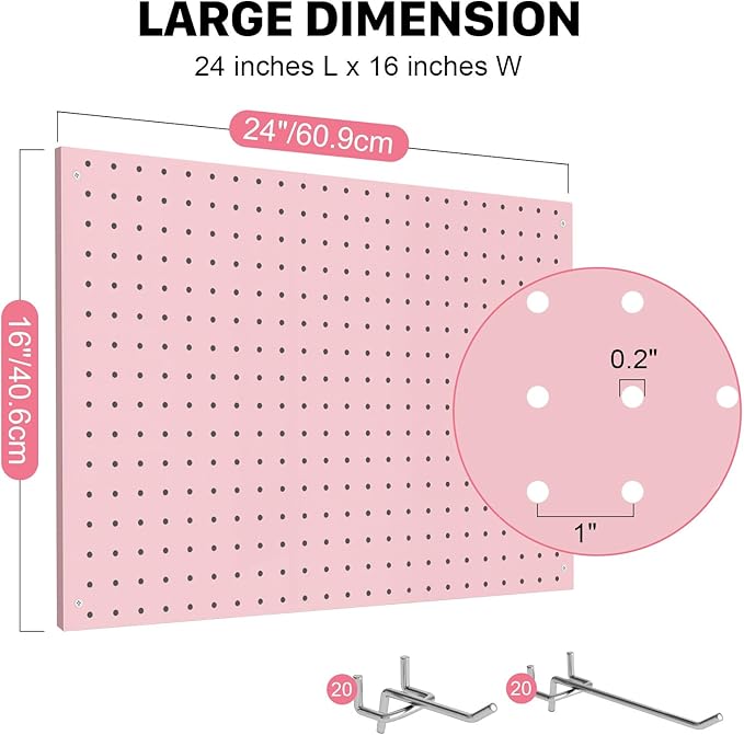 Peg Board, 4 Pack Metal Pegboard Panels Pink Pegboards Wall Organizer with Frame Large Heavy Duty Peg Board with Hooks for Wa