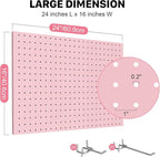 Peg Board, 4 Pack Metal Pegboard Panels Pink Pegboards Wall Organizer with Frame Large Heavy Duty Peg Board with Hooks for Wa