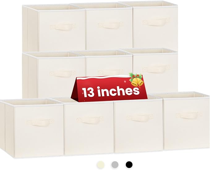 Criusia Large Storage Cubes, 13 Inch Cube Storage Bins for Shelves Closet Nursery Bedroom - 10 Pack Collapsible Storage Baske
