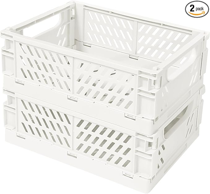 Small Pastel Plastic Storage Bins 2Pcs Foldable Pastel Crates Plastic Basket Colorful Storage Containers Baskets for Classroo