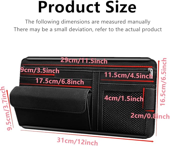 Car Sun Visor Organizer Glasses Case Storage Pocket Organizer with Multi-Pocket Net Zipper Pouch Sunglass Holder for Car Truck SUV (Black)
