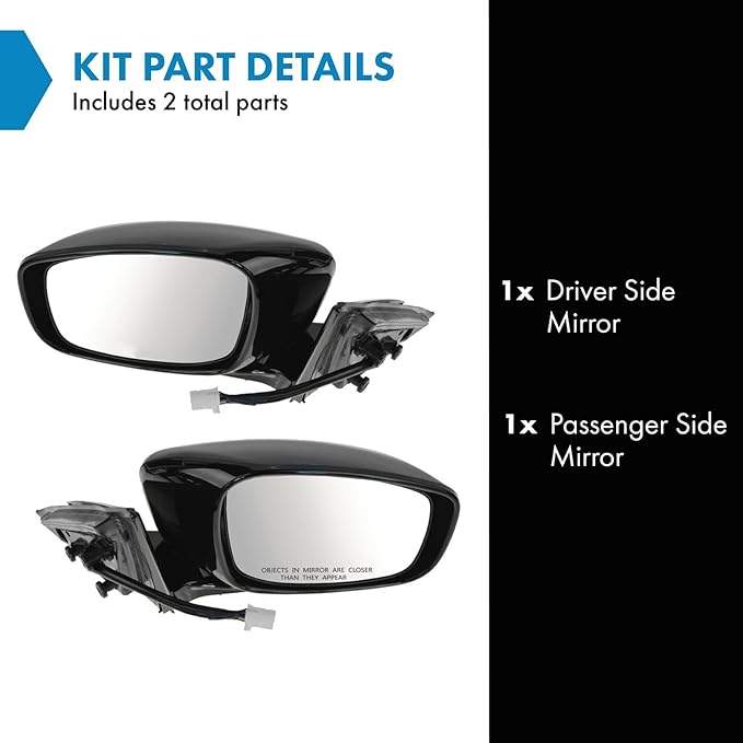 TRQ 2 Piece Driver and Passenger Side Mirror Assembly Set Electric Adjustment Non-Heated No Memory Black Compatible with 2011